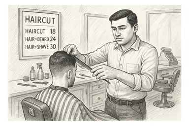 Draw me a sketch of the barbershop, but make sure there's a cash register there. sticker