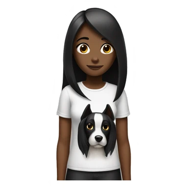 A girl with straight hair with a black dog with white breasts sticker