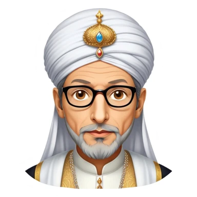 Jeff Goldblum no glasses as a regal portrait dressed as suleiman-the-magnificent,-depicted-as-a-regal-ottoman-sultan-adorned-with-a-large,-white,-round,-tall-turban-and-a-majestic-grey-beard,-his-commanding-gaze-bathed-in-warm,-historic-lighting-that-exudes-time with a large long beard **no glasses** sticker