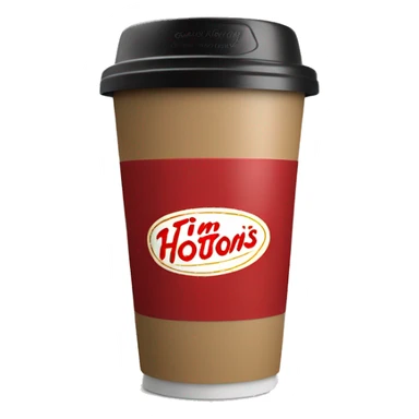 “Red Tim Hortons coffee cup with large white ‘Tim Hortons’ logo in script, black plastic lid, and a simple, clean design.” sticker