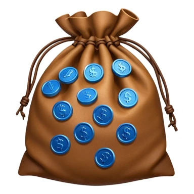 brown money bag of blue coins sticker