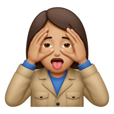 fait un emoji qui se cache les yeux avec ces main et qui tire la langue sur le côté sticker