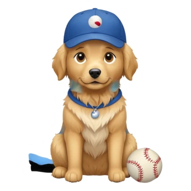 Golden retriever dog with blue baseball cap fullbody sitting down sticker