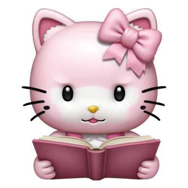 Happy hello kitty with a light pink bow reading a book sticker