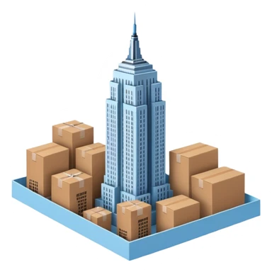 Empire State Building light blue with plain brown cardboard boxes sticker