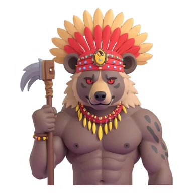 A native strong buff hyena with war bonnet flexing posing holding a chopped off human head by the hair  sticker