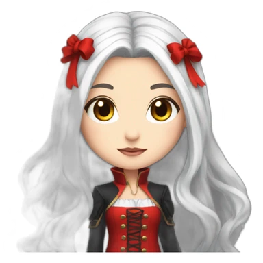 rpg-girl-with-long-straight white-hair-and-red-dress and black tights like chibi sticker