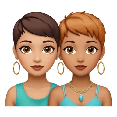 Puerto Rican fair skin straight brown pixie cut hair with hoop earrings make up and my best friend caramel colored pixie cut with jewelry and makeup on her face besties side-by-side sticker
