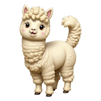 cinematic-[cream alpaca]-realistic-full-body-standing-emoji,-tail-flicking-lazily,-head-tilted-dramatically,-curly-[cream]-fur,-simplified-yet-realistic-focused-features,-highly-detailed,-glowing-with-an-almost-sarcastic-glow sticker