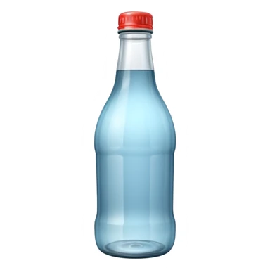 A 3D Apple-style empty soda bottle emoji, classic transparent glass with a narrow neck, no liquid inside, shiny reflective surface, light highlights on the glass, simple round body with a small cap, clean minimal background. sticker