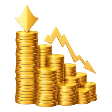 upward arrow next to gradually increasing stacks of gold coins, showing progression sticker