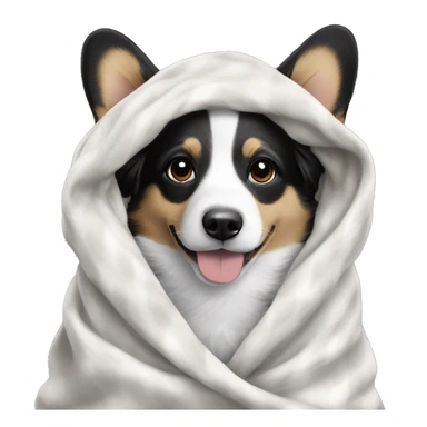 Black-white puppy corgi cardigan in a blanket sticker