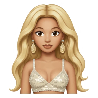 Beyonce with long blonde hair, ivory sequin crop top, ivory earring sticker