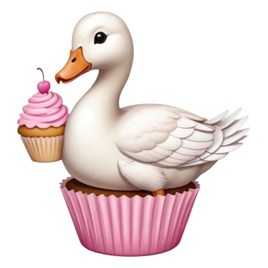 Create a goose with a cupcake with pink icing in his hand. sticker