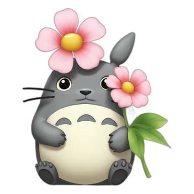 totoro holds a flower in his paw sticker