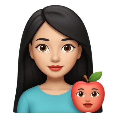 realistic Apple-style Memoji of a young Latina woman, medium warm skin tone, long straight black hair parted in the middle, defined eyebrows, almond-shaped dark brown eyes, full lips with coral lipstick, gentle smile, 3D look sticker