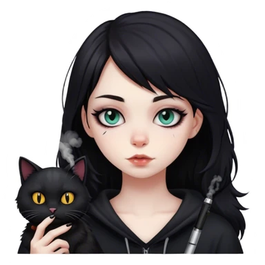 Emo girl hitting a vape with her cat sticker