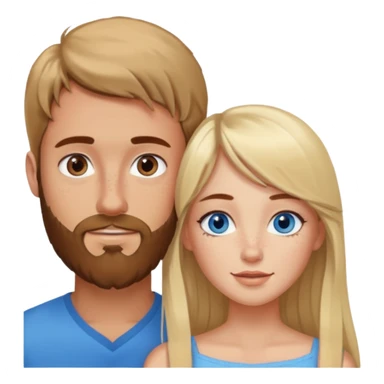Woman with blue eyes and long blond hair and a bang in love with brown hait man with beard and freckles sticker