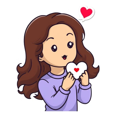 girl with long brown hair blowing a heart kiss sticker