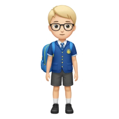 Boy with glasses walking to  in  uniform and backpack, full body sticker