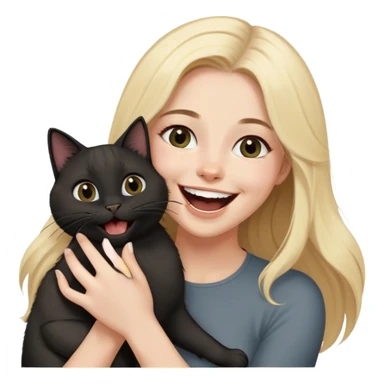 
Blonde with grey eyes and long hair lifts a black British cat above her and laughs sticker