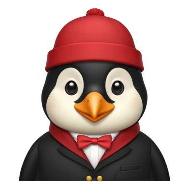 black suited old penguin with red fes hat sticker