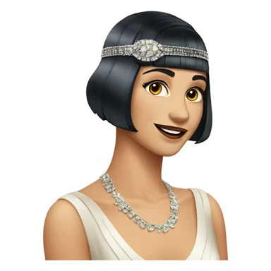 Feminine flapper jeweled style flapper headband short dark wave hair long eyelashes expression is she is smirking smiling sticker