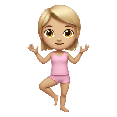 do a white skin little girl with dirty blond straight hair brown eyes and a cute baby pink outfit, full body arms legs and cute shoes doing yoga sticker