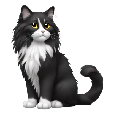 Fluffy cat long hair black and white sticker