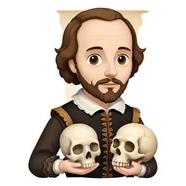 Shakespeare holding a skull referencing Hamlet sticker
