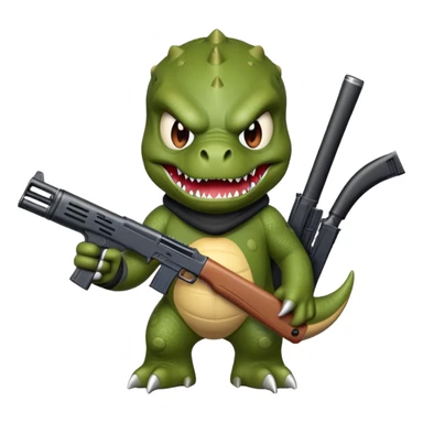 Angry Dino wit ski mask and gun sticker
