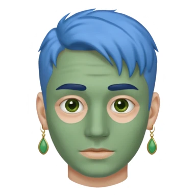 green clay mask man with earrings and blue hair sticker