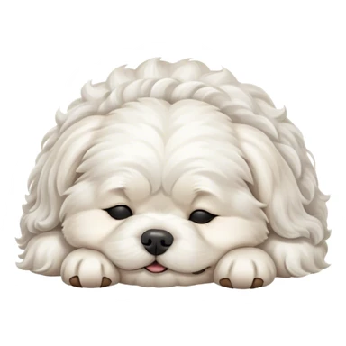 Cinematic Meme-Worthy Chubby Sleeping Wavy-Haired Maltese dog Portrait Emoji, Head resting peacefully with a contented smile, featuring a delightfully chubby build and a luxuriously soft, wavy-haired white coat, eyes shut in a serene nap, Simplified yet hilariously adorable features, highly detailed, glowing with a soft, drowsy light, high shine, relaxed and utterly lovable, stylized with an air of playful laziness, bright and endearing, soft glowing outline, capturing the essence of a comically sleepy companion, so meme-worthy it feels like it could instantly become the next viral sensation of adorable slumber! sticker