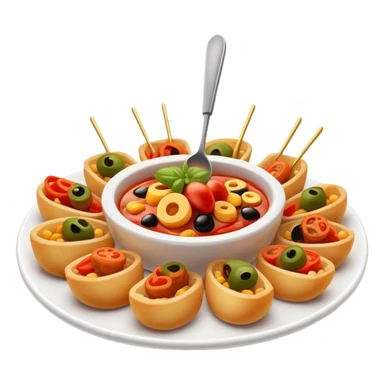 Cinematic Realistic Tapas Dish Emoji, depicted as an assortment of small, flavorful Spanish appetizers rendered with vibrant detail and warm, inviting lighting. sticker