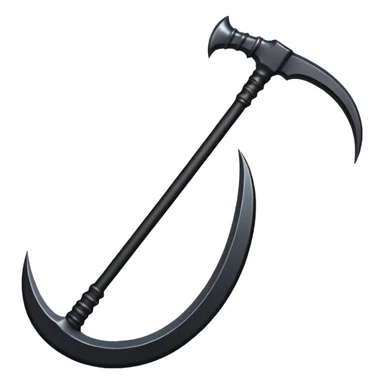 The scythe of the God of Death, a symbol of death, is long and straight, entirely in deep black. sticker