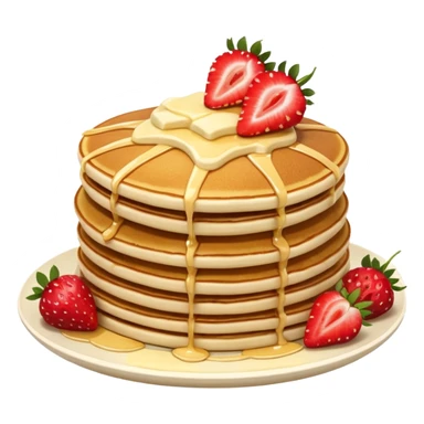 a stack of 3 pancakes with melted white chocolate and strawberries on the top pancake  sticker