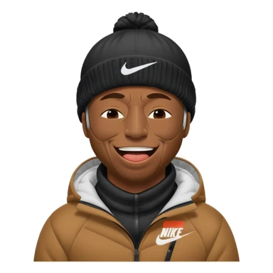 black guy with nike ski mask on squinching his face with his mouth closed trying to hold his laugh with his eyes closed sticker