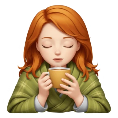 girl with ginger hair inside a blanket sipping coffee eyes closed sticker