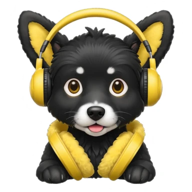 stylish black dog wearing yellow headohones sticker