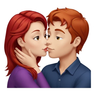 kissy face between brown hair man and redhead woman sticker
