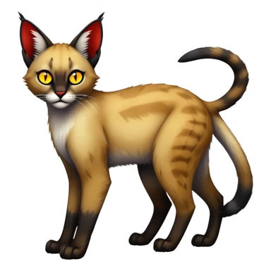 Gothic exotic Red and black and white and yellow and edgy and cute shiny Fantasy-Siamese-Bobcat-Caracal-Lykoi-feline-Fakémon-feline-hybrid (full body) sticker