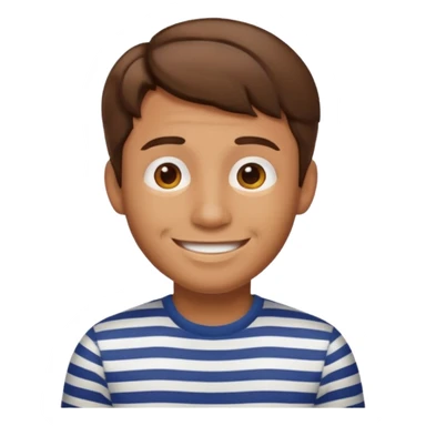 “Cartoony emoji avatar man, tanned skin, short wavy hair, wearing a striped shirt, smiling, clean turquoise background.” sticker