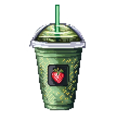 strawberry green tea in a to-go cup pixel art sticker