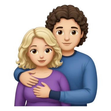 flirty couple hugging. The man dark brown brushed hair. The woman is chubby and has shoulder-length blond curls sticker
