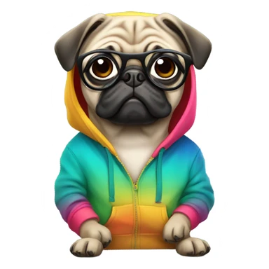 pug wearing a hoodie and glasses sticker