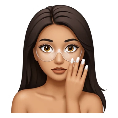 Baddie Latina emoji with fake lashes and white nails with white liquid covering her face sticker