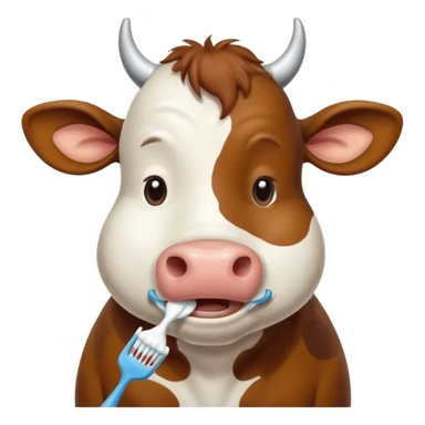 A cow brushing its teeth, looking sleepy and drowsy, portrait, bust up sticker