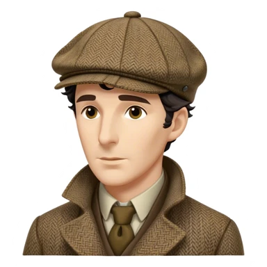 sherlock holmes, wearing a deerstalker hat with the fabric is often tweed, which features a subtle checkered or herringbone pattern with darker and lighter threads woven together, creating texture and depth.  sticker