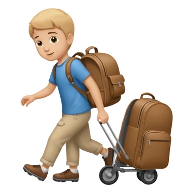 Special needs kid with a rolling backpack. The backpack has wheels and is being rolled behind the kid. The kid is pulling the backpack with his hand Like a suitcase. The backpack is rolling across the floor sticker