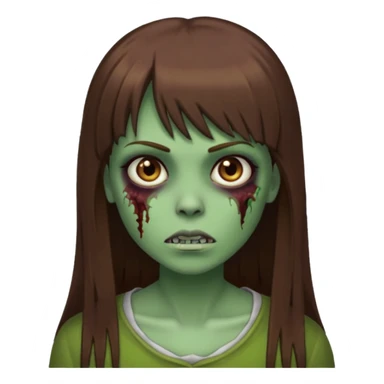 Zumbi feminino, de pele verde, cabelo marrom, longo, liso e castanho com franja reta sticker